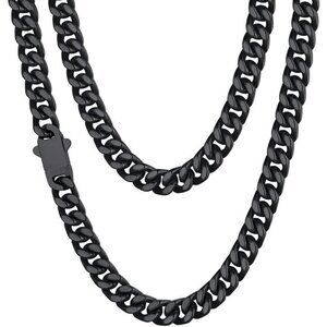 Men's 7mm Width Steel Black 18K Gold Plated Cuban Durable Hip Hop Chain Jewelry
